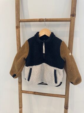 Liewood Kids Colorblock Sherpa Quarter Zip Jacket - Black, Cream & Brown